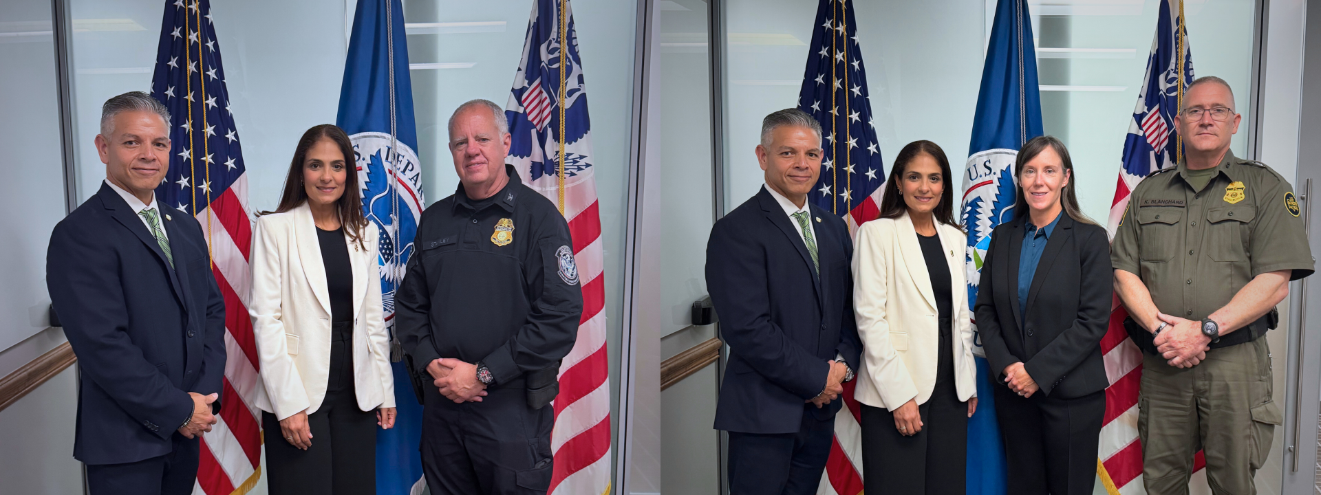Primera foto: Erik Moncayo y Suzanne Lemaitre junto a Ron Stanley. Segunda foto, Erik Moncayo y Suzanne Lemaitre junto a Casey Durst, directora de Operaciones de CBP y Kenneth Blanchard.