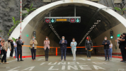 Colombian President Ivan Duque Marquez, wearing a face mask due to the ongoing coronavirus disease (COVID-19) outbreak, poses for a photo with his government's cabinet during the inauguration of the Tunel de La Linea in Calarca, Colombia, September 4, 2020. Courtesy of Colombian Presidency/Handout via REUTERS